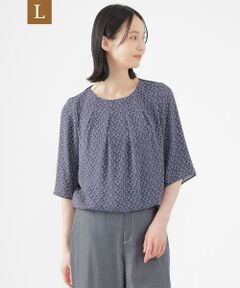 TRANS WORK (大きいサイズ) / トランスワーク (オオキイサイズ) その他トップス | 【L】【ウォッシャブル】ラインキューブプリントコンビブラウス