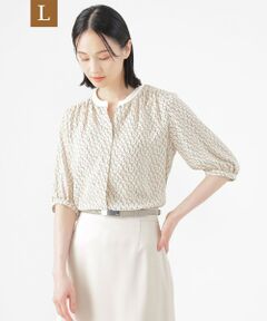 TRANS WORK (大きいサイズ) / トランスワーク (オオキイサイズ) その他トップス | 【L】【UV対策】【ウォッシャブル】ラインキューブプリントキーネックブラウス