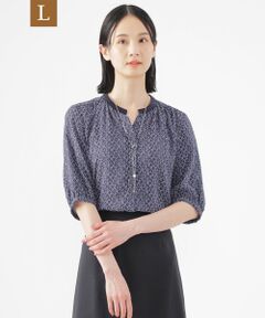 TRANS WORK (大きいサイズ) / トランスワーク (オオキイサイズ) その他トップス | 【L】【UV対策】【ウォッシャブル】ラインキューブプリントキーネックブラウス