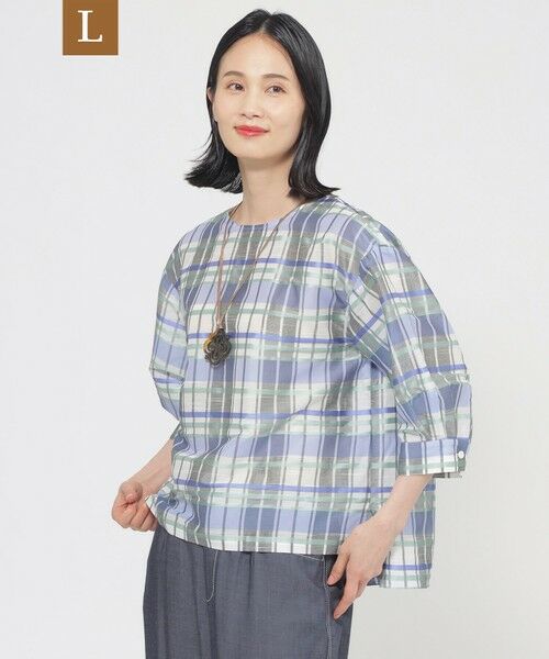 TRANS WORK (大きいサイズ)/トランスワーク (オオキイサイズ) 【L】【ウォッシャブル】シャドーチェックチュニックブラウス ブルー4 44 TRANS WORK (大きいサイズ)/トランスワーク (オオキイサイズ) 【L】【ウォッシャブル】シャドーチェックチュニックブラウス ブルー4 44