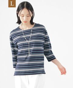 TRANS WORK (大きいサイズ) / トランスワーク (オオキイサイズ) その他トップス | 【L】【ウォッシャブル】ジャカードボーダーシルケット　プルオーバー