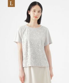 TRANS WORK (大きいサイズ) / トランスワーク (オオキイサイズ) その他トップス | 【L】【ウォッシャブル】【接触冷感】ラッセルレースコンビスムースプルオーバーカットソー