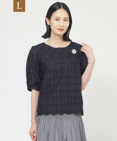 TRANS WORK (大きいサイズ) / トランスワーク (オオキイサイズ) その他トップス | 【L】【ウォッシャブル】カットワークチェックコンビカットソー