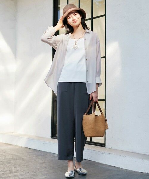 TRANS WORK (大きいサイズ) / トランスワーク (オオキイサイズ) その他トップス | 【L】【ウォッシャブル】ストレッチサテンコンビタンクトップ | 詳細1