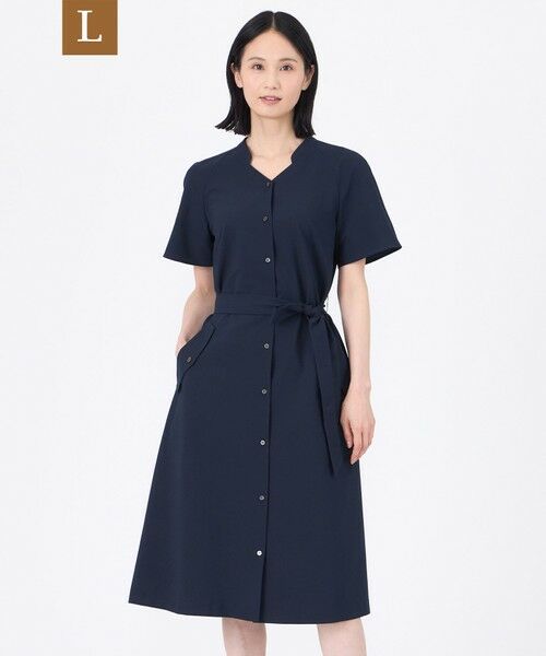 TRANS WORK (大きいサイズ) / トランスワーク (オオキイサイズ) ロング・マキシ丈ワンピース | 【L】【ウォッシャブル】【吸水速乾】クールマックスサッカーワンピース(ネイビー)