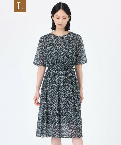TRANS WORK (大きいサイズ)/トランスワーク (オオキイサイズ) 【L】【ウォッシャブル】シャドーフラワープリントワンピース ネイビー 46 TRANS WORK (大きいサイズ)/トランスワーク (オオキイサイズ) 【L】【ウォッシャブル】シャドーフラワープリントワンピース ネイビー 46