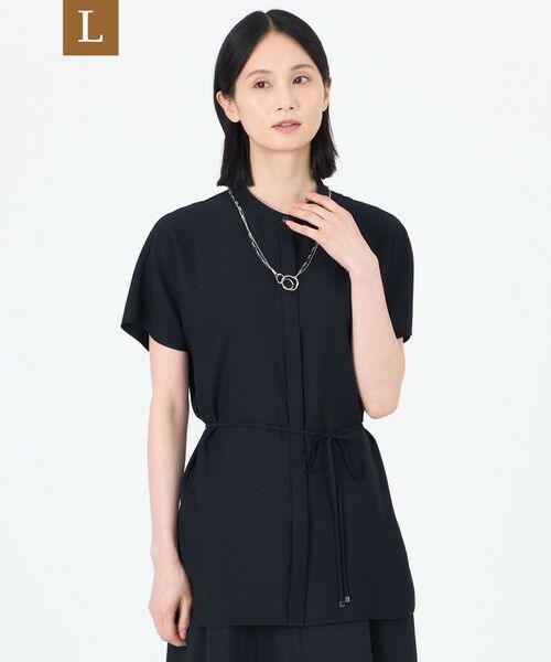 TRANS WORK (大きいサイズ)/トランスワーク (オオキイサイズ) 【L】【ウォッシャブル】【接触冷感】【UV】バックサテンジョーゼットチュニックブラウス ネイビー 44 TRANS WORK (大きいサイズ)/トランスワーク (オオキイサイズ) 【L】【ウォッシャブル】【接触冷感】【UV】バックサテンジョーゼットチュニックブラウス ネイビー 44