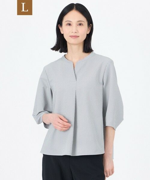 TRANS WORK (大きいサイズ)/トランスワーク (オオキイサイズ) 【L】【ウォッシャブル】【吸水速乾】クールマックスサッカープルオーバーブラウス チャコールグレー 46 TRANS WORK (大きいサイズ)/トランスワーク (オオキイサイズ) 【L】【ウォッシャブル】【吸水速乾】クールマックスサッカープルオーバーブラウス チャコールグレー 46