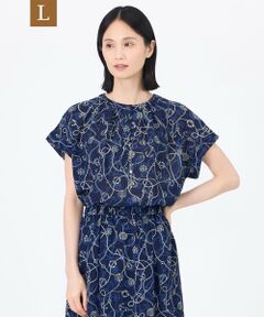 TRANS WORK (大きいサイズ) / トランスワーク (オオキイサイズ) その他トップス | 【L】【ウォッシャブル】ミジンサッカー マリンプリントプルオーバーブラウス