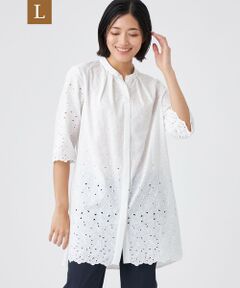 TRANS WORK (大きいサイズ) / トランスワーク (オオキイサイズ) その他トップス | 【L】【ウォッシャブル】クリスタルソルト36G天竺カットワークレースコンビ