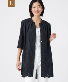 TRANS WORK (大きいサイズ) / トランスワーク (オオキイサイズ) その他トップス | 【L】【ウォッシャブル】クリスタルソルト36G天竺カットワークレースコンビ