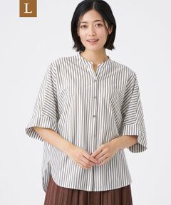 TRANS WORK (大きいサイズ) / トランスワーク (オオキイサイズ) その他トップス | 【L】【ウォッシャブル】T/Cストライプ天竺シャツ