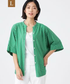 TRANS WORK (大きいサイズ) / トランスワーク (オオキイサイズ) その他トップス | 【L】【ウォッシャブル】T/Cストライプ天竺シャツ