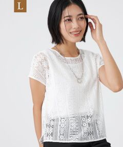 TRANS WORK (大きいサイズ) / トランスワーク (オオキイサイズ) その他トップス | 【L】【接触冷感・吸水速乾・抗菌防臭・UV・ウォッシャブル】コンパクト40Gポンチ×ラッセルレース