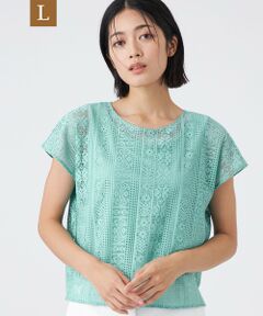 TRANS WORK (大きいサイズ) / トランスワーク (オオキイサイズ) その他トップス | 【L】【接触冷感・吸水速乾・抗菌防臭・UV・ウォッシャブル】コンパクト40Gポンチ×ラッセルレース