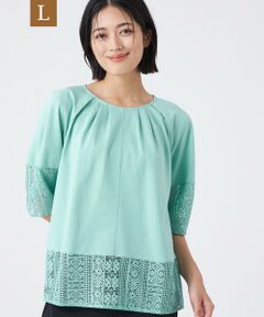 TRANS WORK (大きいサイズ) / トランスワーク (オオキイサイズ) その他トップス | 【L】【接触冷感・吸水速乾・抗菌防臭・UV・ウォッシャブル】コンパクト40Gポンチ×ラッセルレースカットソー