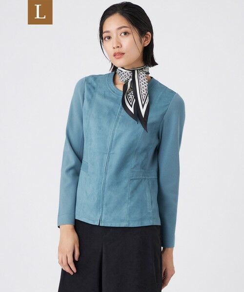 TRANS WORK (大きいサイズ)/トランスワーク (オオキイサイズ) 【L】【ウォッシャブル】ストレッチスエードコンビジャケット ブルー 44 TRANS WORK (大きいサイズ)/トランスワーク (オオキイサイズ) 【L】【ウォッシャブル】ストレッチスエードコンビジャケット ブルー 44