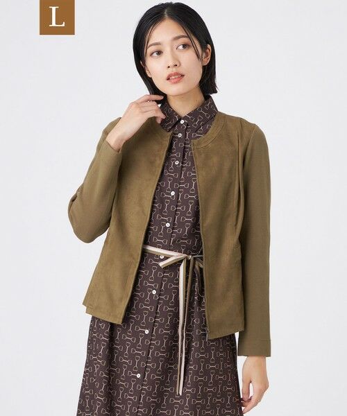 TRANS WORK (大きいサイズ)/トランスワーク (オオキイサイズ) 【L】【ウォッシャブル】ストレッチスエードコンビジャケット ブラウン 44 TRANS WORK (大きいサイズ)/トランスワーク (オオキイサイズ) 【L】【ウォッシャブル】ストレッチスエードコンビジャケット ブラウン 44