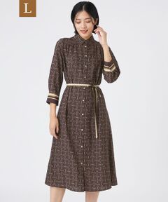 TRANS WORK (大きいサイズ) / トランスワーク (オオキイサイズ) ロング・マキシ丈ワンピース | 【L】【ウォッシャブル】ビットプリントデシンワンピース