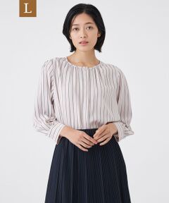 TRANS WORK (大きいサイズ) / トランスワーク (オオキイサイズ) その他トップス | 【L】【ウォッシャブル】バックサテンストライプブラウス