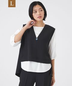 TRANS WORK (大きいサイズ) / トランスワーク (オオキイサイズ) その他トップス | 【L】【ウォッシャブル】ドライダブルクロス×スムースコンビカットソー