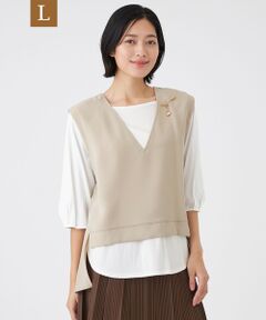 TRANS WORK (大きいサイズ) / トランスワーク (オオキイサイズ) その他トップス | 【L】【ウォッシャブル】ドライダブルクロス×スムースコンビカットソー