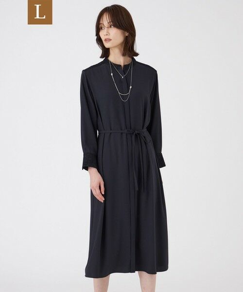 TRANS WORK (大きいサイズ) / トランスワーク (オオキイサイズ) ロング・マキシ丈ワンピース | 【L】【ウォッシャブル】プライムジョーゼットワンピース(ネイビー)