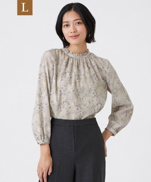 TRANS WORK (大きいサイズ)/トランスワーク (オオキイサイズ) 【L】【ウォッシャブル】エッチングフラワープリントブラウス ベージュ 44 TRANS WORK (大きいサイズ)/トランスワーク (オオキイサイズ) 【L】【ウォッシャブル】エッチングフラワープリントブラウス ベージュ 44