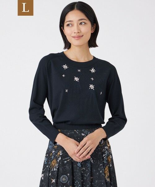 TRANS WORK (大きいサイズ)/トランスワーク (オオキイサイズ) 【L】【ウォッシャブル】ビジューニットプルオーバー ネイビー 46 TRANS WORK (大きいサイズ)/トランスワーク (オオキイサイズ) 【L】【ウォッシャブル】ビジューニットプルオーバー ネイビー 46