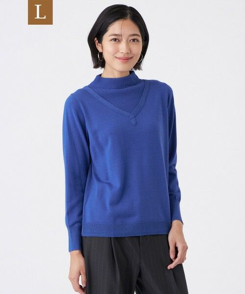 TRANS WORK (大きいサイズ)/トランスワーク (オオキイサイズ) 【L】【ウォッシャブル】エクストラファインウールプルオーバー ブルー4 44 TRANS WORK (大きいサイズ)/トランスワーク (オオキイサイズ) 【L】【ウォッシャブル】エクストラファインウールプルオーバー ブルー4 44