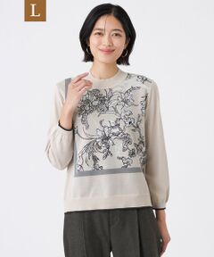 TRANS WORK (大きいサイズ) / トランスワーク (オオキイサイズ) その他トップス | 【L】【ウォッシャブル】FlowerJQ柄ニットプルオーバー