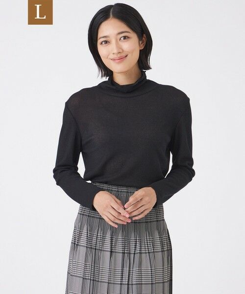 TRANS WORK (大きいサイズ)/トランスワーク (オオキイサイズ) 【L】【ウォッシャブル】強撚ラメテレコカットソー ブラック 44 TRANS WORK (大きいサイズ)/トランスワーク (オオキイサイズ) 【L】【ウォッシャブル】強撚ラメテレコカットソー ブラック 44