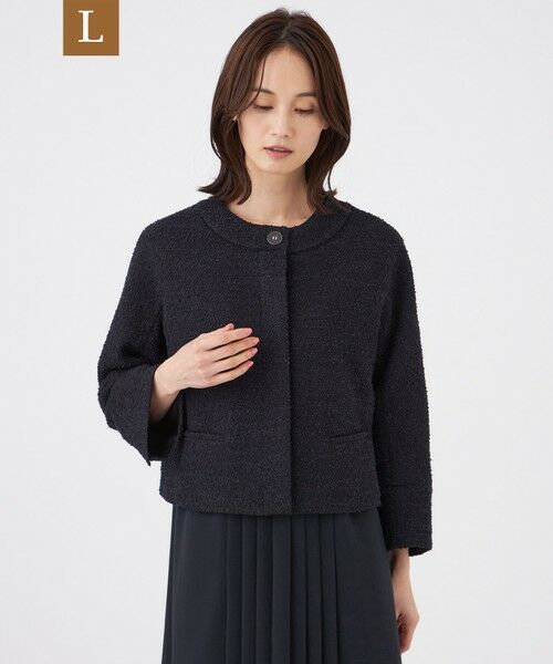 TRANS WORK (大きいサイズ) / トランスワーク (オオキイサイズ) テーラードジャケット | 【L】【ウォッシャブル】ミックスツィードジャケット（ネイビー）