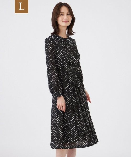 TRANS WORK (大きいサイズ) / トランスワーク (オオキイサイズ) ロング・マキシ丈ワンピース | 【L】【ウォッシャブル】ノルディスドットワンピース（ブラック）