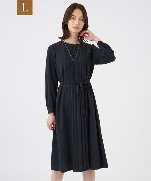 TRANS WORK (大きいサイズ) / トランスワーク (オオキイサイズ) ロング・マキシ丈ワンピース | 【L】【ウォッシャブル・UV・防しわ】ストレッチジョーゼットワンピース（ネイビー）