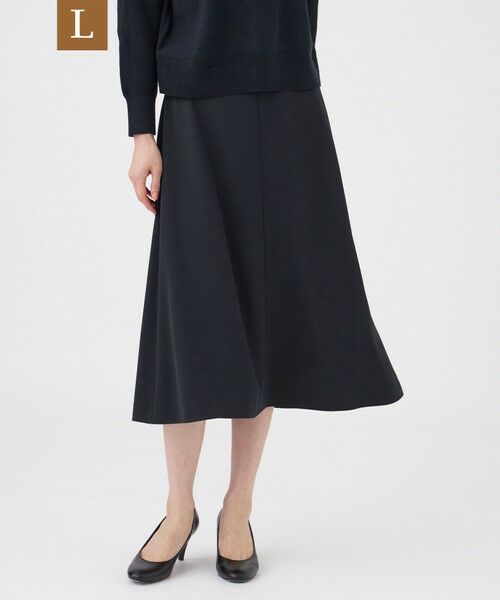 TRANS WORK (大きいサイズ) / トランスワーク (オオキイサイズ) ロング・マキシ丈スカート | 【L】【美シリーズ・セットアップ対応・ウォッシャブル】バックサテンジョーゼットスカート（ネイビー）