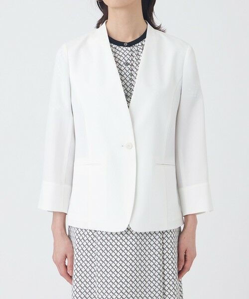 TRANS WORK (大きいサイズ) / トランスワーク (オオキイサイズ) テーラードジャケット | 【L】【UV対策・着用じわ軽減・ウォッシャブル】エアリーコードレーンノーカラージャケット | 詳細5