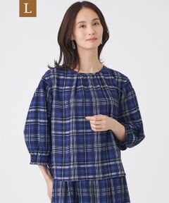【L】【ウォッシャブル】シアーチェックプリントブラウス