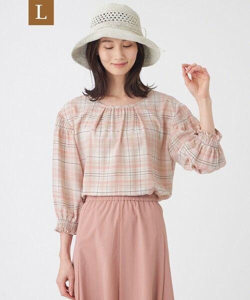 TRANS WORK (大きいサイズ) / トランスワーク (オオキイサイズ) その他トップス | 【L】【ウォッシャブル】シアーチェックプリントブラウス（ベージュ）