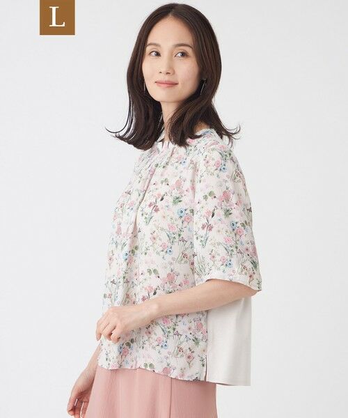 TRANS WORK (大きいサイズ) / トランスワーク (オオキイサイズ) その他トップス | 【L】【ウォッシャブル】ルーセントフラワーカットソー（ベージュ）
