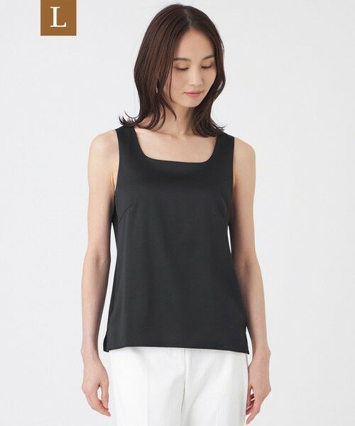 TRANS WORK (大きいサイズ) / トランスワーク (オオキイサイズ) その他トップス | 【L】【ウォッシャブル】ストレッチサテン×スムースコンビカットソー（ブラック）