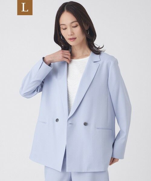 TRANS WORK (大きいサイズ) / トランスワーク (オオキイサイズ) テーラードジャケット | 【L】【UV対策・着用しわ軽減・ウォッシャブル】エアリーコードレーンテーラードジャケット（ブルー）