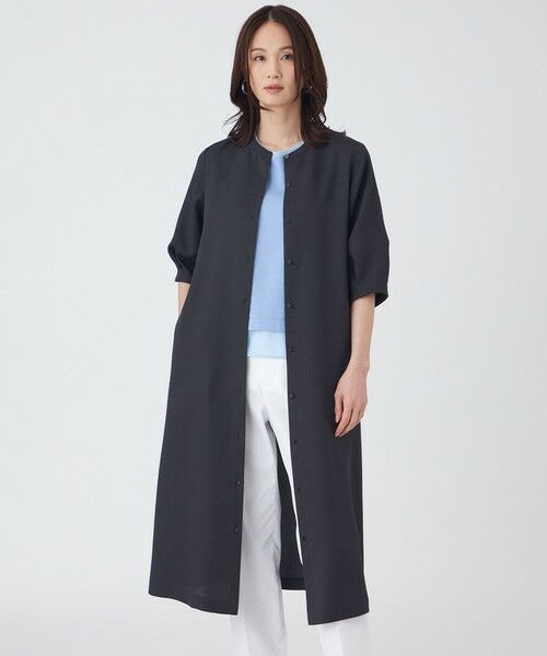 TRANS WORK (大きいサイズ) / トランスワーク (オオキイサイズ) ロング・マキシ丈ワンピース | 【L】【UV対策・着用しわ軽減・ウォッシャブル】エアリーコードレーンテーラードワンピース（ネイビー）