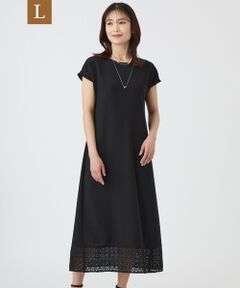 TRANS WORK (大きいサイズ) / トランスワーク (オオキイサイズ) ロング・マキシ丈ワンピース | 【L】【ウォッシャブル】クロッシュケミカルレースコンビワンピース