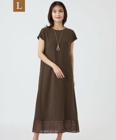 TRANS WORK (大きいサイズ) / トランスワーク (オオキイサイズ) ロング・マキシ丈ワンピース | 【L】【ウォッシャブル】クロッシュケミカルレースコンビワンピース