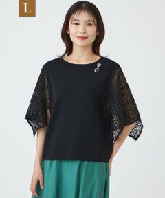 TRANS WORK (大きいサイズ) / トランスワーク (オオキイサイズ) その他トップス | 【L】【ウォッシャブル】クロッシュケミカルレースコンビニットプルオーバー