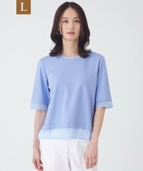 TRANS WORK (大きいサイズ) / トランスワーク (オオキイサイズ) その他トップス | 【L】【ウォッシャブル】ジョーゼットジャージカットソー（ブルー）
