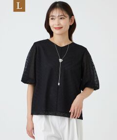 TRANS WORK (大きいサイズ) / トランスワーク (オオキイサイズ) その他トップス | 【L】【ウォッシャブル】コットンスムースレースコンビカットソー