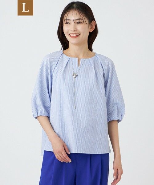 TRANS WORK (大きいサイズ) / トランスワーク (オオキイサイズ) その他トップス | 【L】【ウォッシャブル・吸水速乾・防しわ】サッカーブラウス（ブルー4）