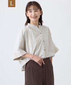 TRANS WORK (大きいサイズ) / トランスワーク (オオキイサイズ) その他トップス | 【L】【接触冷感・遮熱性・防しわ(着用じわ)・ウォッシャブル】ソフトライプライターマルチストライプブラウス